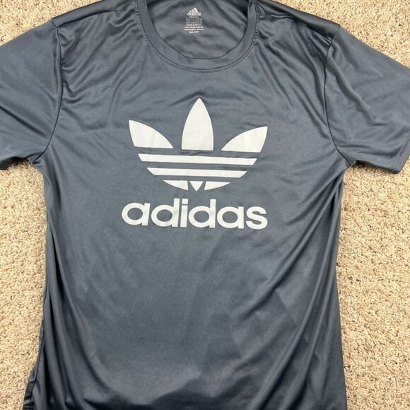 Adidas Gray T Shirt Polyester Athletic Running Shirt With Spell Out Logo XXL - Picture 1 of 7